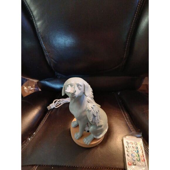 8.3" Angel Dog Garden Statue with Light Base & Remote Inside Outside - Picture 4 of 11